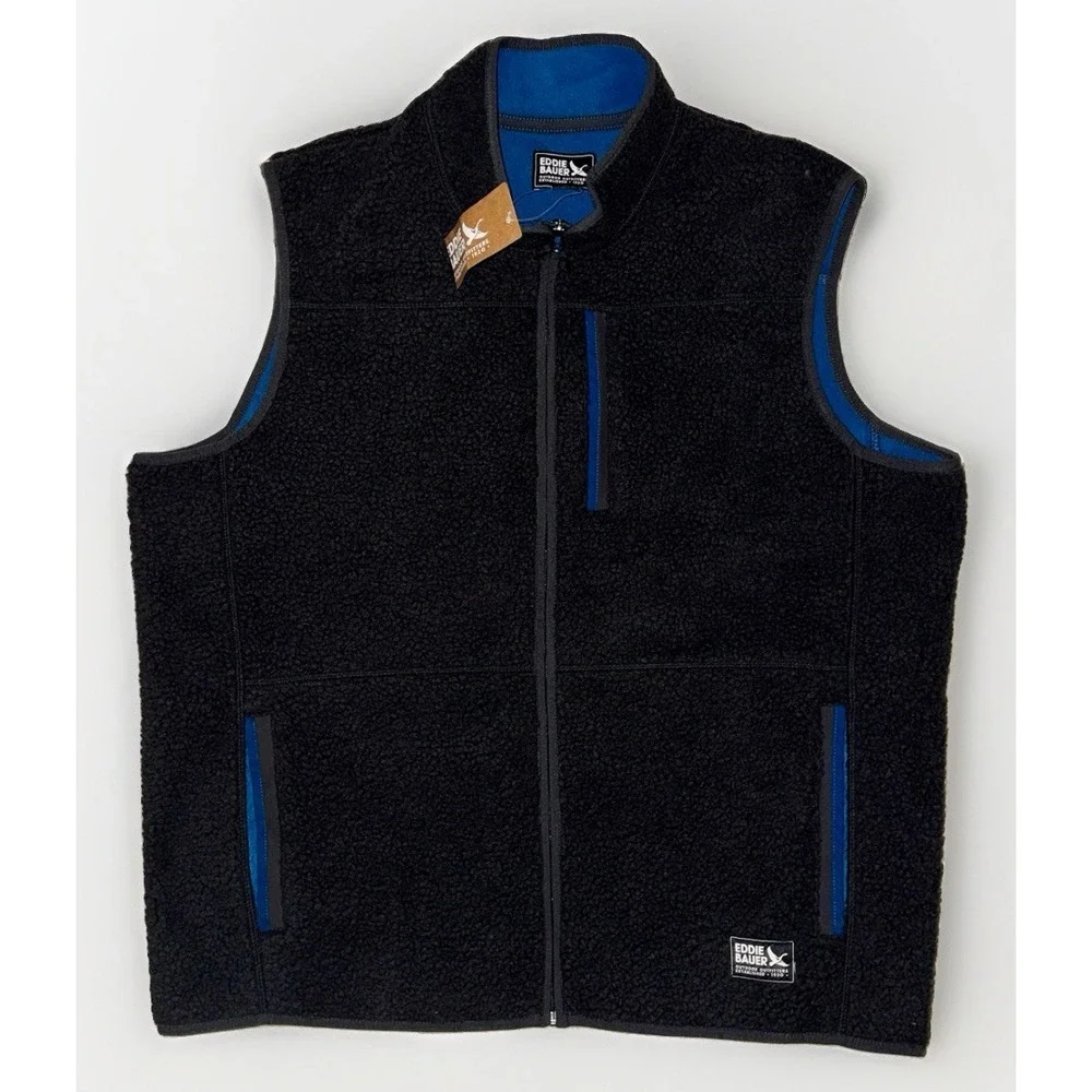 Eddie Bauer NWT Mens XL Chilali Shearling Sherpa Fleece Vest Dark Gray Carbon